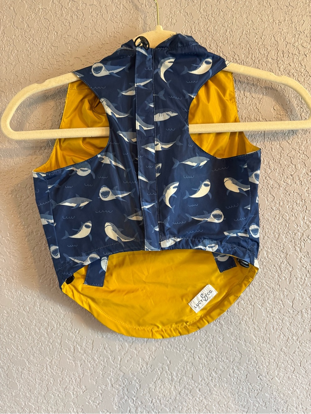 Navy & Yellow Waterproof Dog Raincoat with Whale Print - Luci & Co.